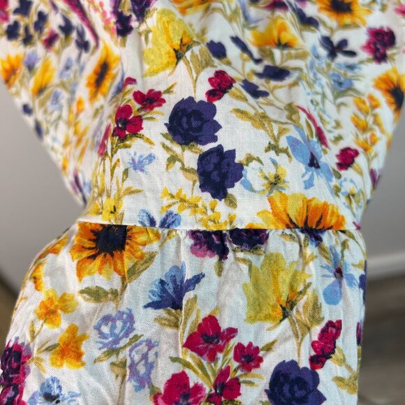 Old Navy Vibrant Floral Cotton Mini Dress‎ Sz 2X Tiered Smocked Tie Straps Flowy - Picture 3 of 6